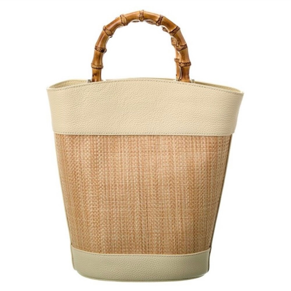 J Mclaughlin Baccara Straw & Leather Bucket Bag